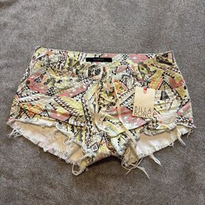 Billabong Lace Up Shorts Bright Colorful Geometric Lite Hearted Cut Off Size 28
